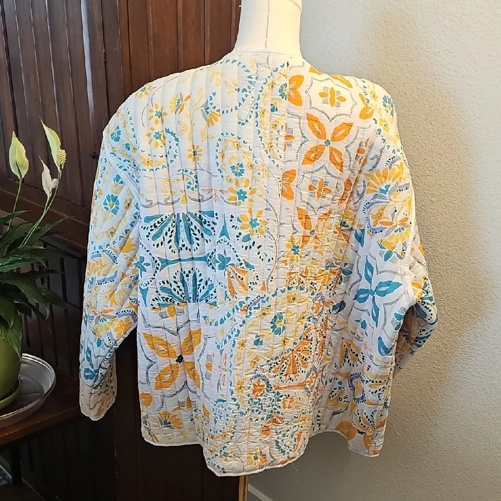 Quilted Patchwork Jacket - Yellow & Teal - Picture 2 of 6